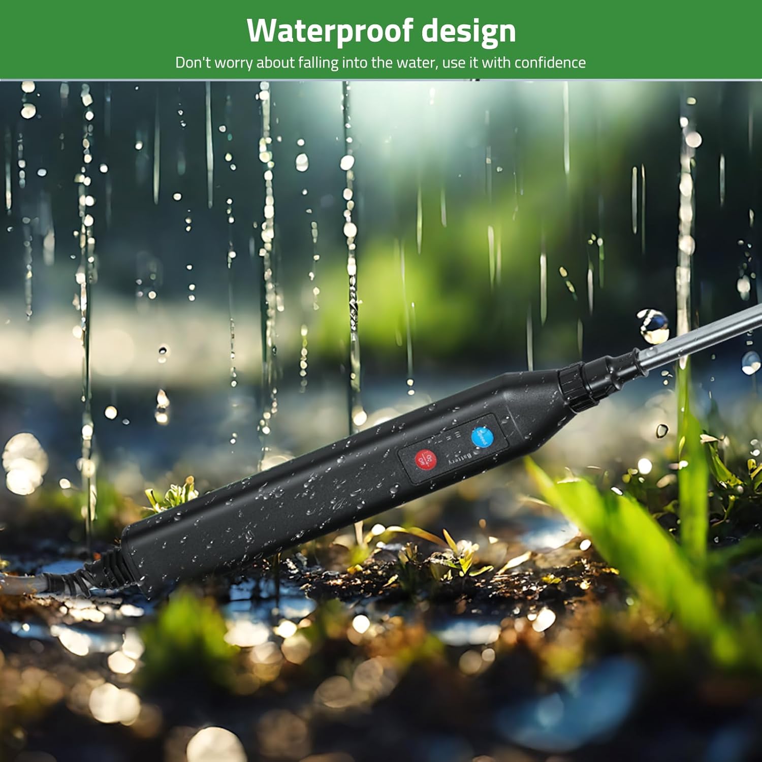 DOUBFIVSY Battery Powered 33" Garden Sprayer Wand, 3 Adjustable Speeds, 4 Mist Nozzles, 10 FT Hose, Black, ABS Handle, Stainless Steel Tube, Lawn & Garden Sprayer - Image 7