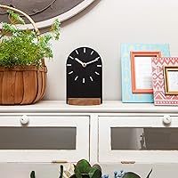 Vista 2 de SOFFEE DESIGN Reloj de mesa de una pieza con hoja de hierro con base de madera, reloj de escritorio sin tictac funciona con pilas para sala de Negro