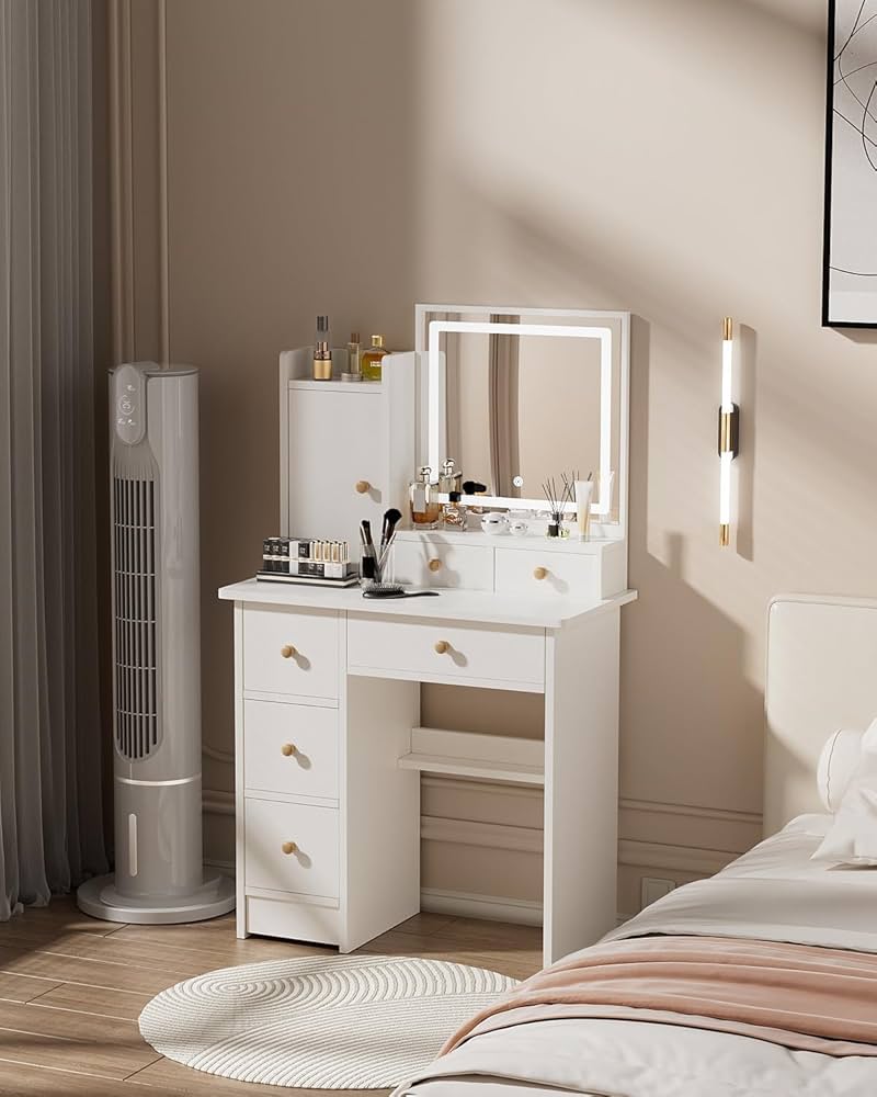 化粧台 化粧室 DRESSING TABLE WITH LIGHTS PAKASEPT Makeup Vanity Desk with Adjustable Lighting and Storage