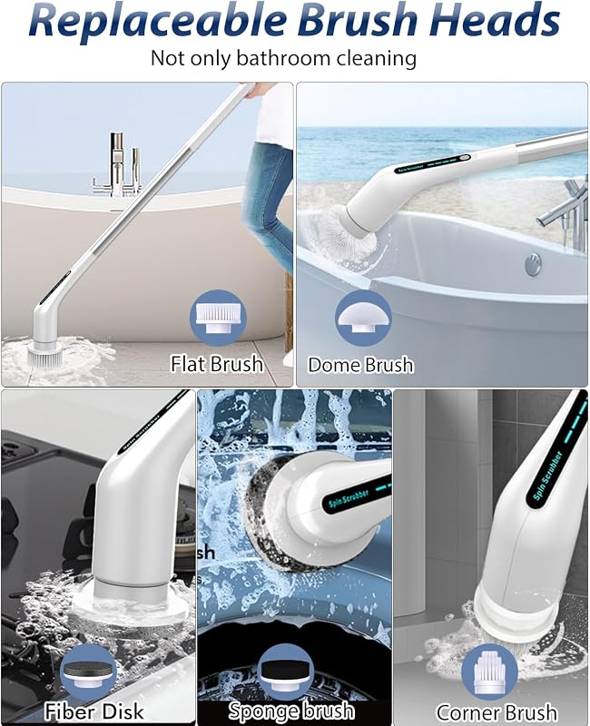 Mashoi Electric Spin Scrubber – Five interchangeable brush heads for versatile home cleaning