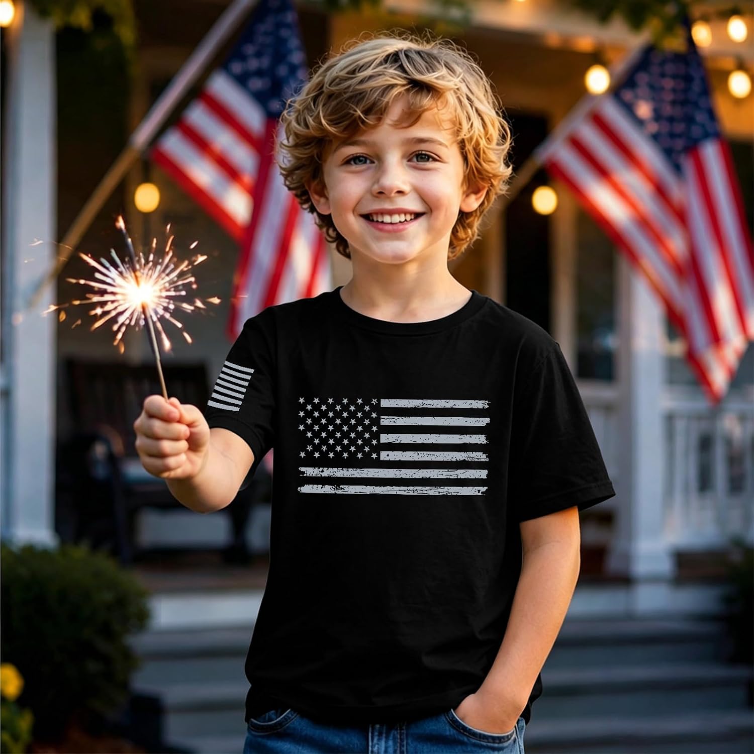 Boy's American Flag Shirt USA Patriotic Graphic Tees 4th of July T Shirts for Kids Crewneck Short Sleeve Tops