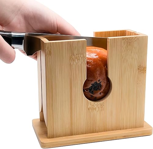 Cortador de bagel, cortador de bagel, soporte para cortar bagel, cortador de bagel de bambú para bagels pequeños y grandes, cortador de bagel con