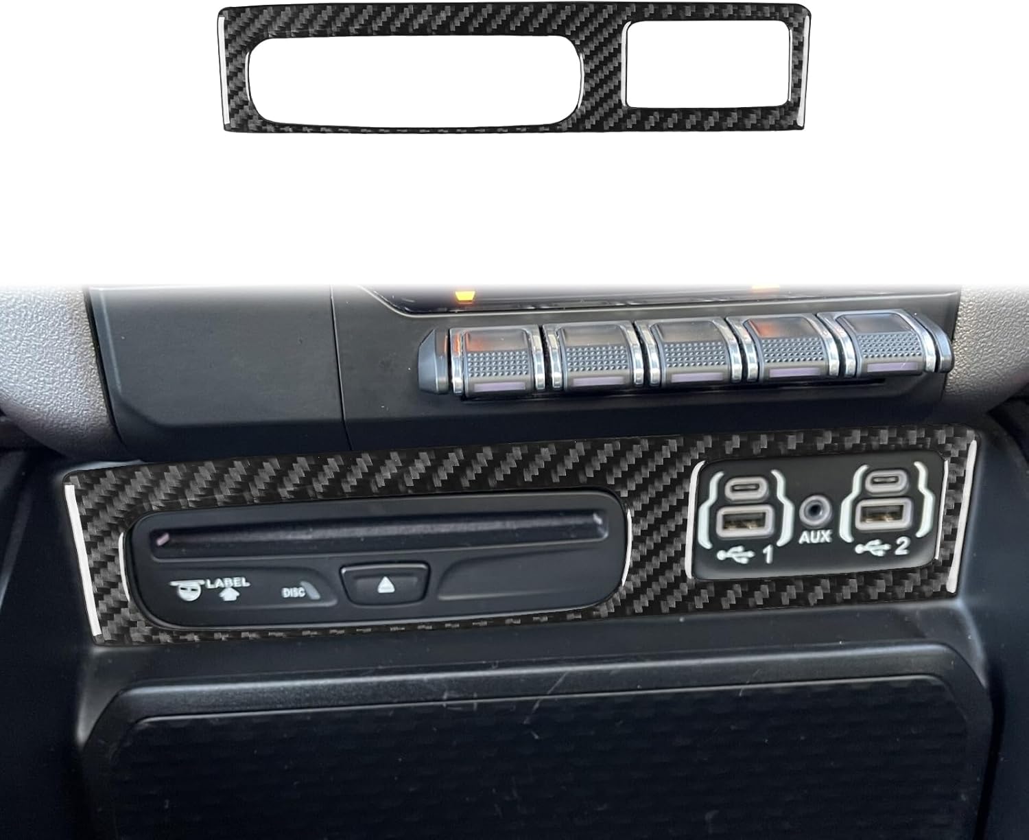 Car Carbon Fiber Accessories USB Port Panel Protective Cover Sticker Compatible with Dodge RAM 1500/2500/3500 2019 2020 2021 2022 2023 Crew Cab