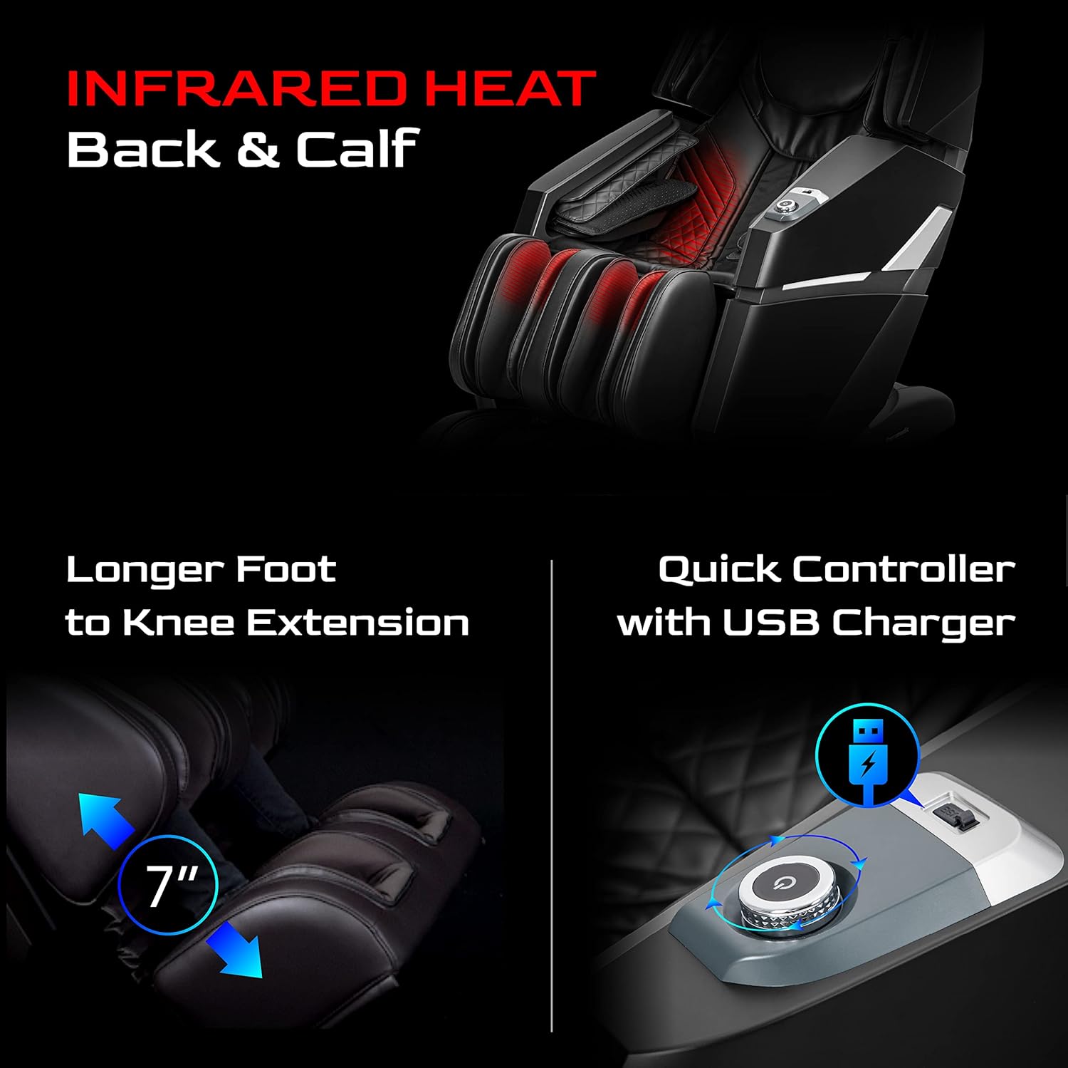 Two-stage zero gravity recline and space-saving design of the massage chair