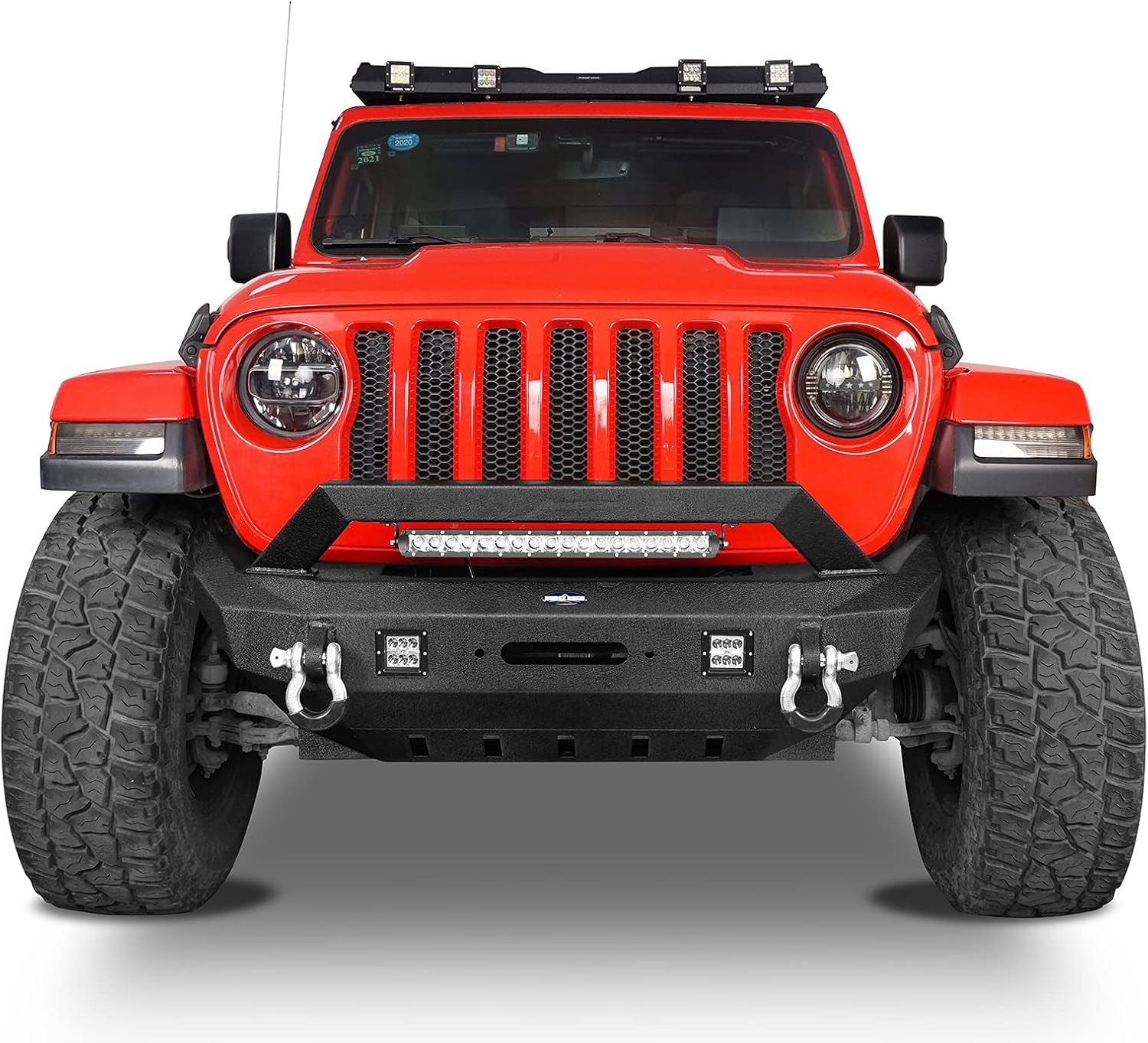 u-Box Gladiator JT Front Bumper w/Winch Plate for 2018-2026 Jeep Wrangler JL JLU & Gladiator JT w/Low-Profile Grille Guard & Skid Plate & 100W LED Spotlight Bar
