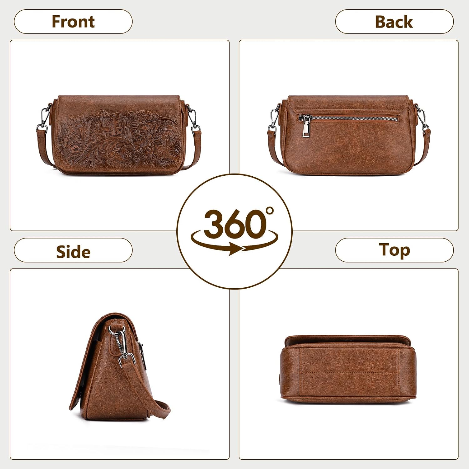 Small Crossbody Bags for Women,Floral Embossed Vegan Leather Purse Lightweight Shoulder Bag for Daily Work Shopping