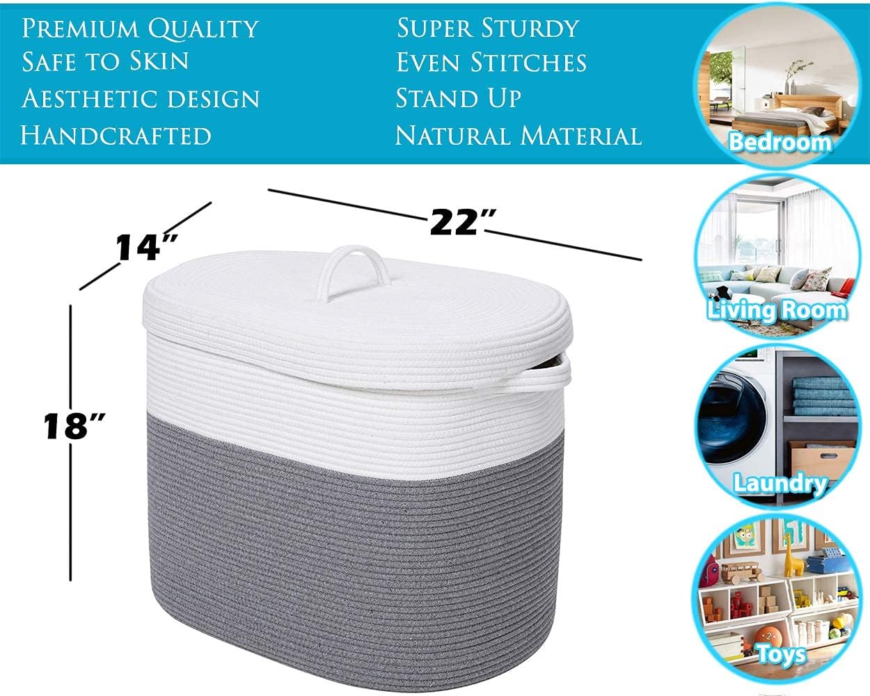 Extra Large Storage Basket With Lid - Amazon Com 16 X 16 X 18 Extra Large Storage Basket With Lid Cotton Rope Storage Baskets Laundry Hamper Toy Bin For Toys Blankets Pillows Storage In Living Room Baby Nursery Full - 16 x 16 x 18 extra large storage basket with lid, cotton rope storage baskets, laundry hamper, toy bin, for toys towels blankets storage in living room baby nursery, light grey/grey with cover.