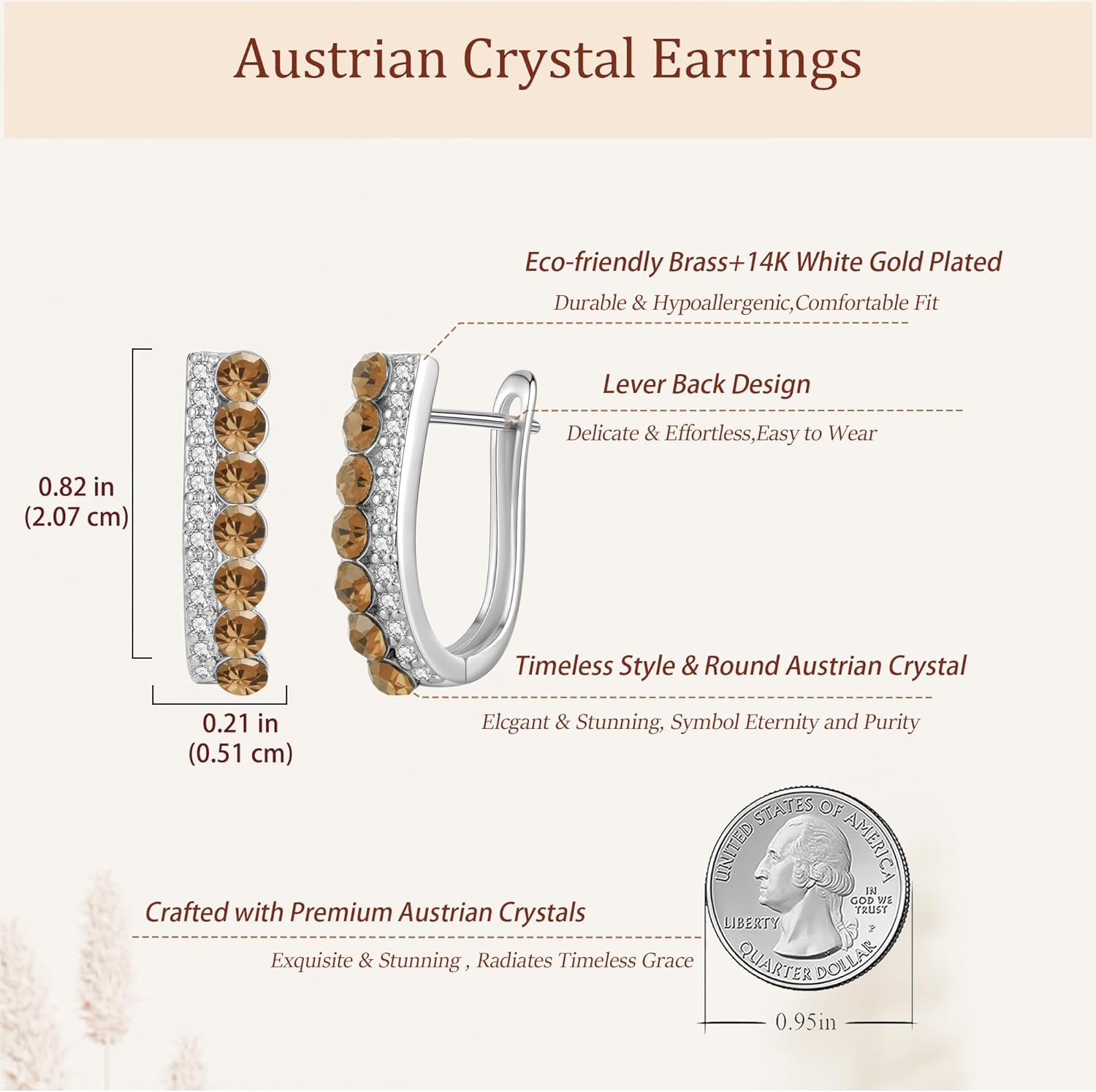 EVEVIC Austrian Crystal U Shaped Huggie Earrings for Women,14K White Gold Plated Hypoallergenic Small Hoop Earring Jewelry Gifts - Image 4