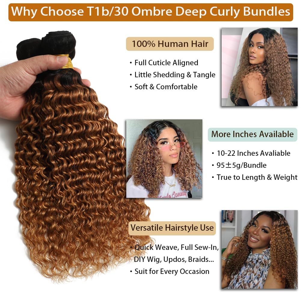 Ombre Deep Wave Bundles con cierre de pelo humano (35,6 cm, 40,6 cm, 45,7 cm, 45,7 cm, 30,5 cm, 30,5 cm, 30,5 cm, 30,5 cm, 30,5 cm, 30,5 cm, 30,5 cm, 30,5 cm, 30,5 cm)