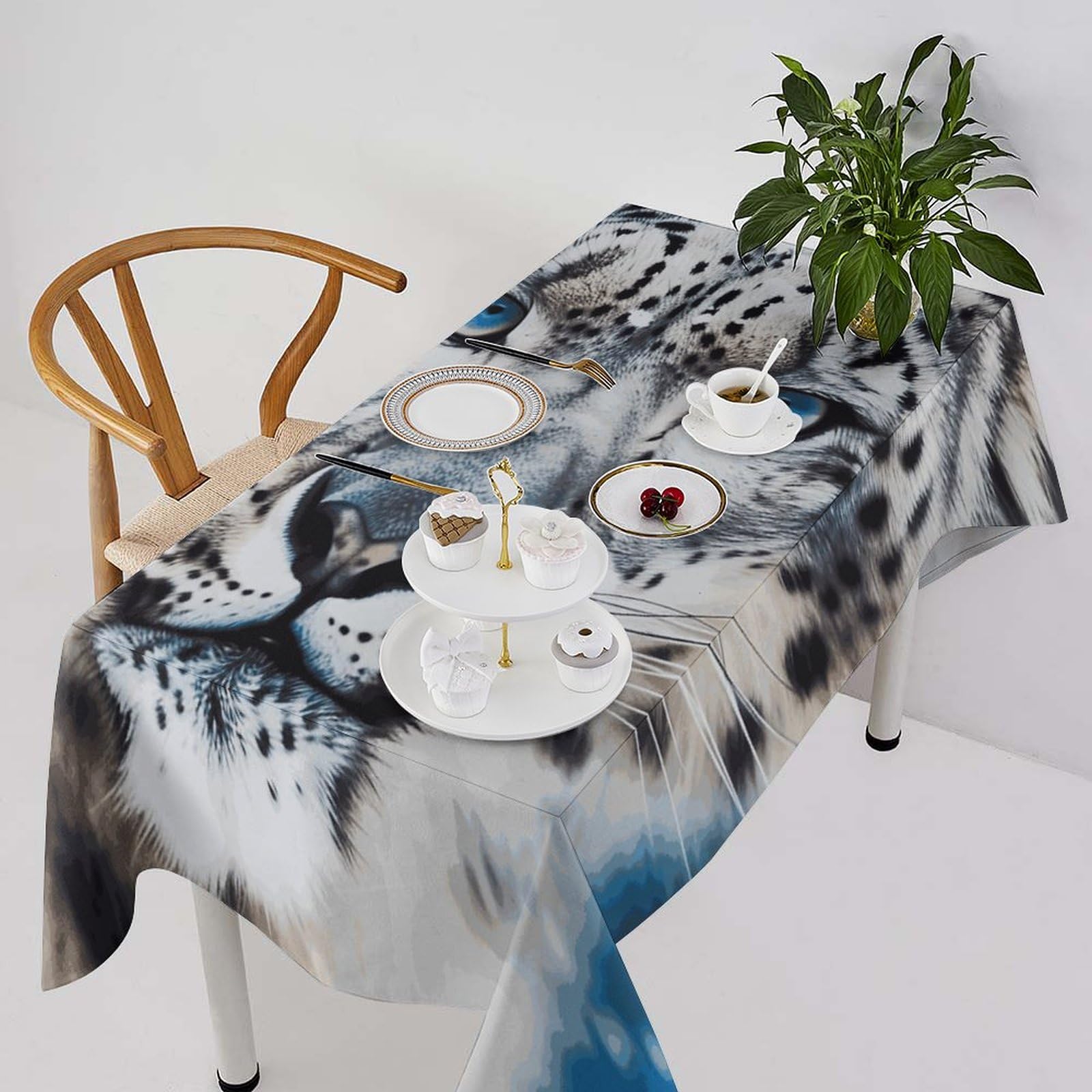 Nappe lourde décorative motif léopard des neiges, textile haut de gamme infroissable