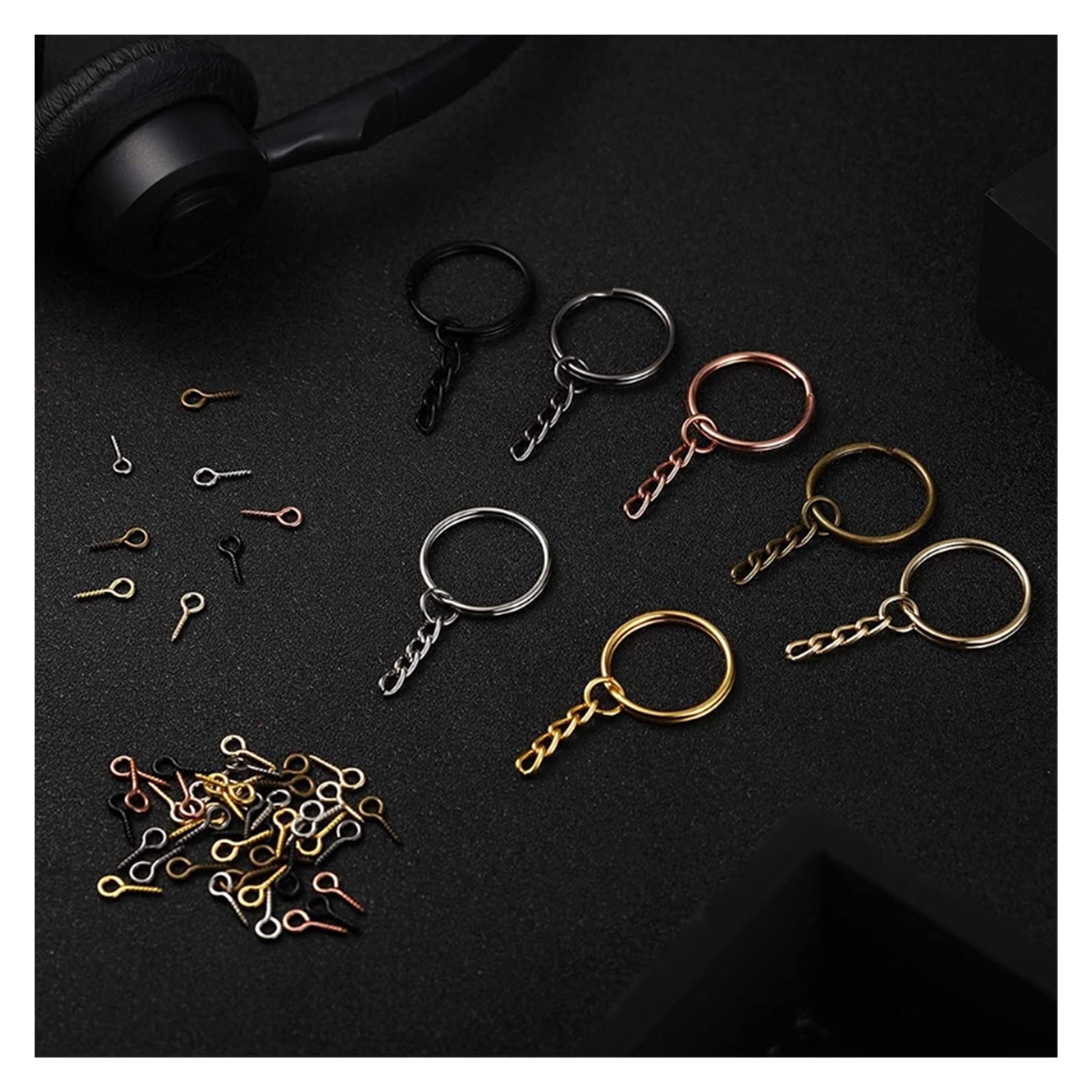 yaoqijie 210 Teile/Satz Split schlüsselringe Bulk mit Kette 25mm offene Ringe Schraube Auge pins Kits for DIY. Handwerksschmuck Schmuck, der 7 Farben Macht Lasting (Color Shown)