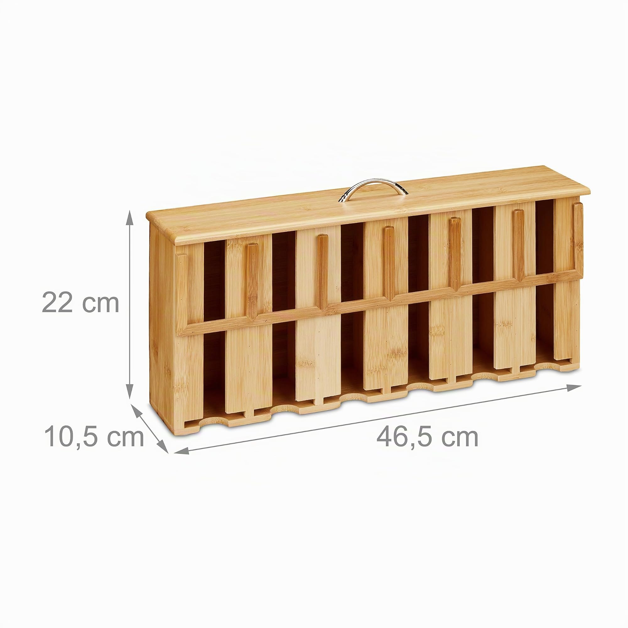 Relaxdays Organizador Bolsas Té, 6 Compartimentos, Almacenamiento Infusiones, Bambú, 22x46,5x10,5 cm, Natural/Plateado