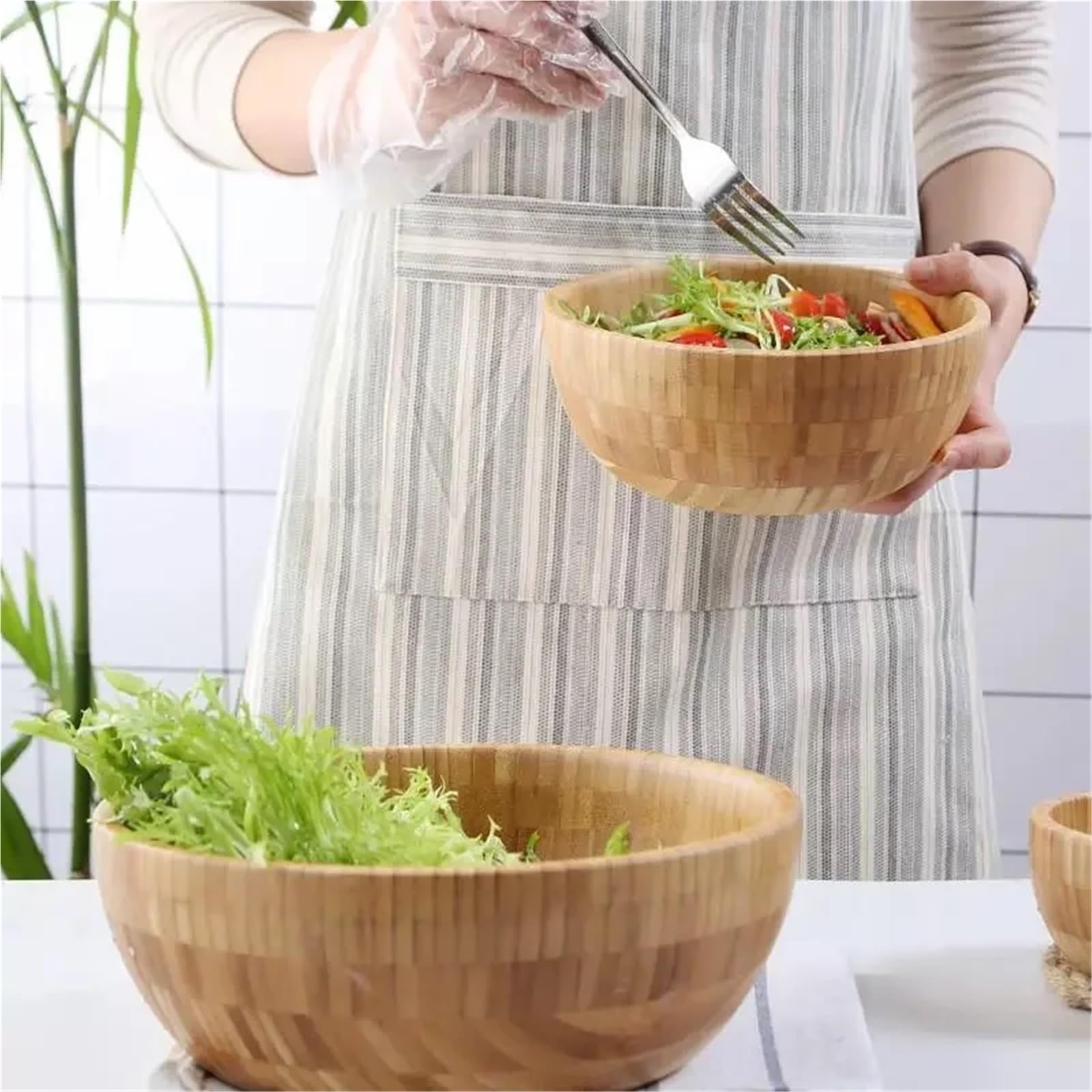 Cuenco de madera for ensalada, fideos, juego grande y cuenco, accesorios cocina(D 25X 8cm)