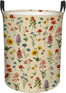 Flower Laundry Hamper, Waterproof Laundry Basket for Bedroom, 43L Round Collapsible Nursery Hamper Storage Bin with Handles for Toys, Storage Basket for Boy Girls, Room Decor, 13.8x17.7 in