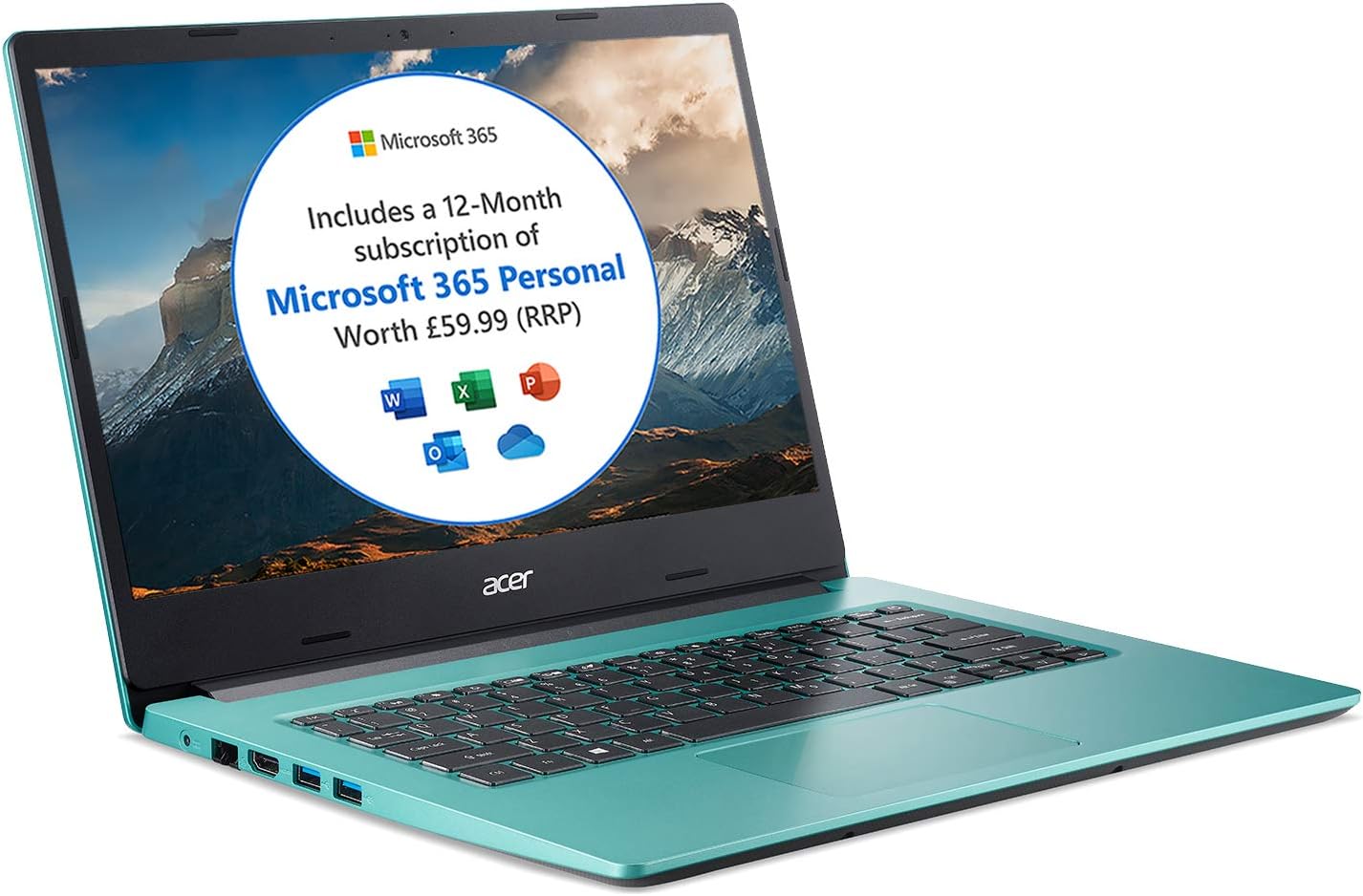 Acer Aspire 1 A114-33 14 inch Laptop (Intel Celeron N4500, 4GB RAM, 64GB eMMC, Full HD IPS Display, Windows 10 in S Mode, Office 365 Personal, Blue)