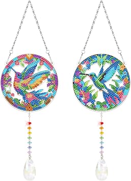 Diamond Painting Suncatcher Kit 2PCS, Hummingbird 3D Rhinestone Window Hanging Ornament DIY 3D Light Catcher Craft Supplies Home Garden Decor Handmade Gift for Adults Teens