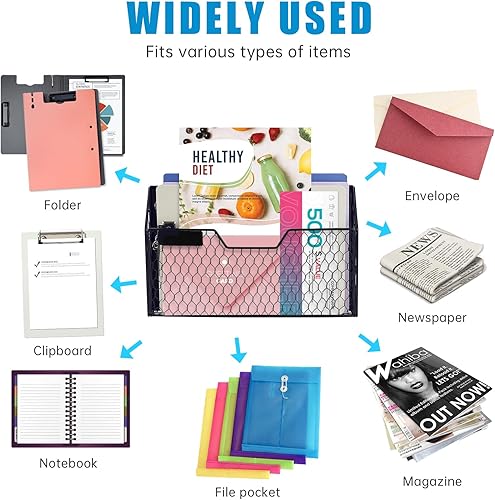 Miniatura 7 de Organizador magnético de archivos de 3 bolsillos para oficina y hogar, cargador vertical y soporte de correo con montaje sin taladrar para pared,