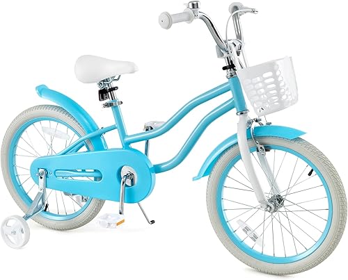 Miniatura 9 de COSTWAY Bicicleta para niños de 12, 14, 16, 18 pulgadas, bicicleta para niños con ruedas de entrenamiento, frenos de mano y posavasos, sillín y