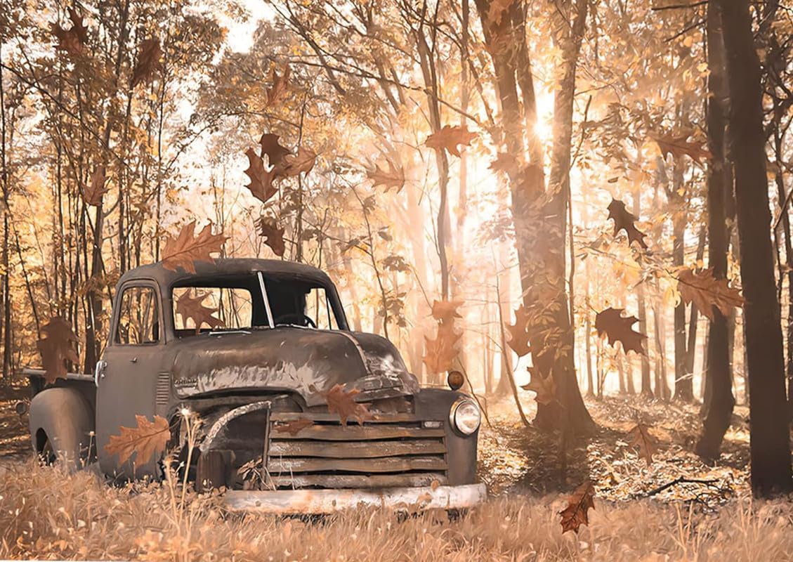 1000 Piece Jigsaw Puzzle for Adults - Farm Old Car and Barn Autumn Forest Challenging Educational Game Party Activities Toys Gifts Wooden Puzzles Modern Home Decoration