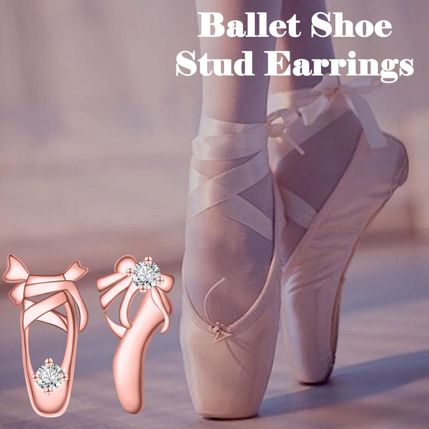Dainty Ballet Earrings for Women - 925 Sterling Silver Ballet Shoes Stud Earrings Rose Gold-plated Zirconia Cute Dancing Earring Stud Hypoallergenic Jewelry Gifts - Image 3