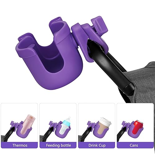 Miniatura 5 de Suranew Soporte de taza ajustable para cochecito con soporte para teléfono para cochecito de bebé para miembros de la familia, morado