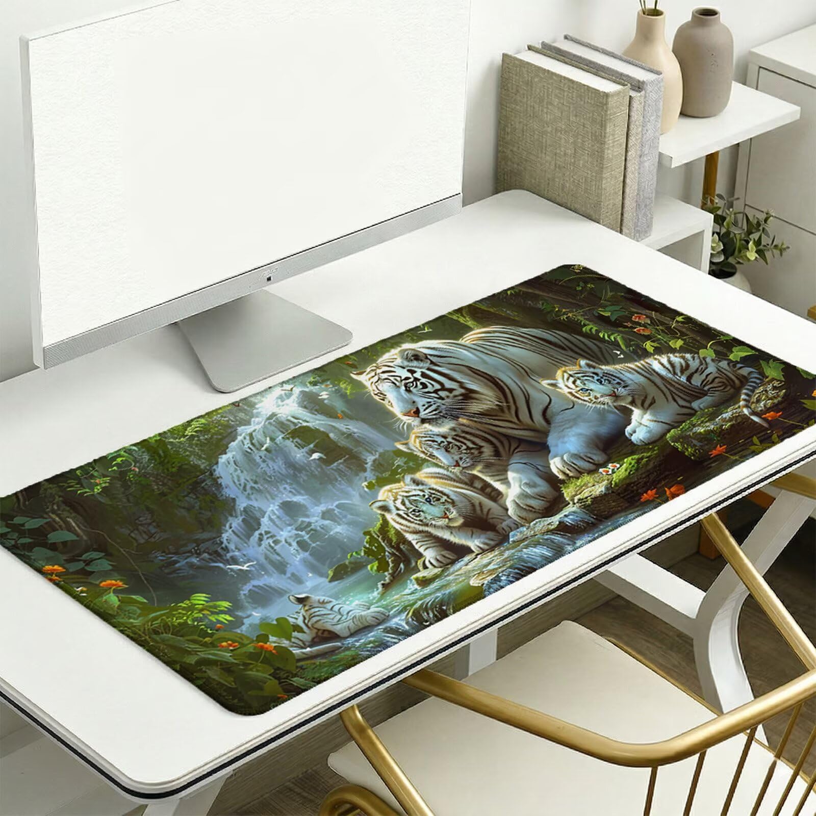 Alfombrilla Ratón XXL 1200 x 600 x 3 mm, Alfombrilla Escritorio, Caer Grande Protector de Mesa con Base de Goma Antideslizante y Bordes Cosidos, Impermeable, para Oficina, PC, Gaming (Tigre) L-x6150