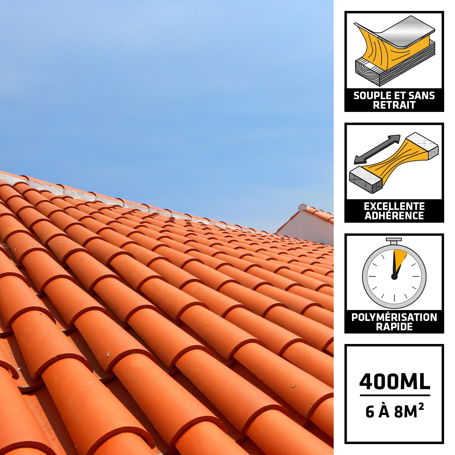 SIKA - Mastic tuiles - Sikaflex 155 Tuiles - Terre Cuite - Carton 12x400ml | Mastic-colle souple polyuréthane - Réparation et collage de tuiles - Tous types de tuiles