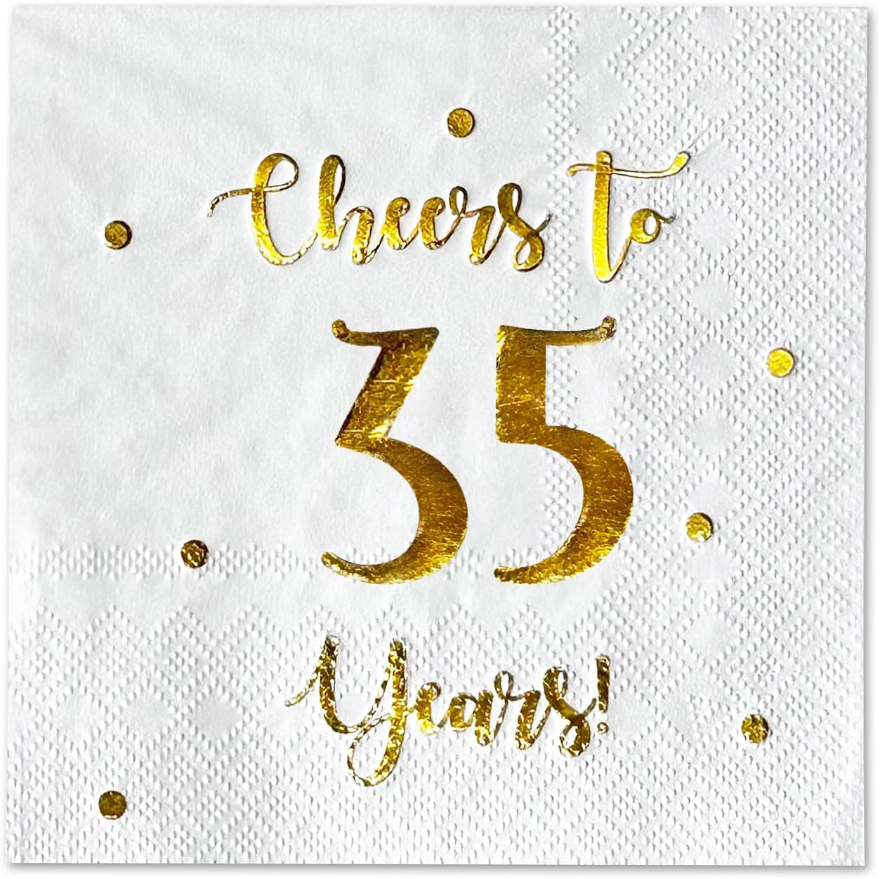 Cheers to 35 Years Cocktail Napkins | Happy 35th Birthday Decorations for Men and Women and Wedding Anniversary Party Decorations | 50-Pack 3-Ply Napkins | 5 x 5 inch folded (White)