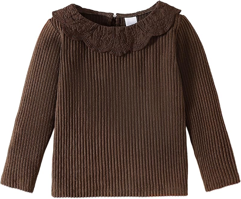 Toddler Girl Long Sleeve Shirt Boho Embroidered Collar Ribbed Girls Tshirts Tops Blouse Fall Winter Clothes 12Months-5T
