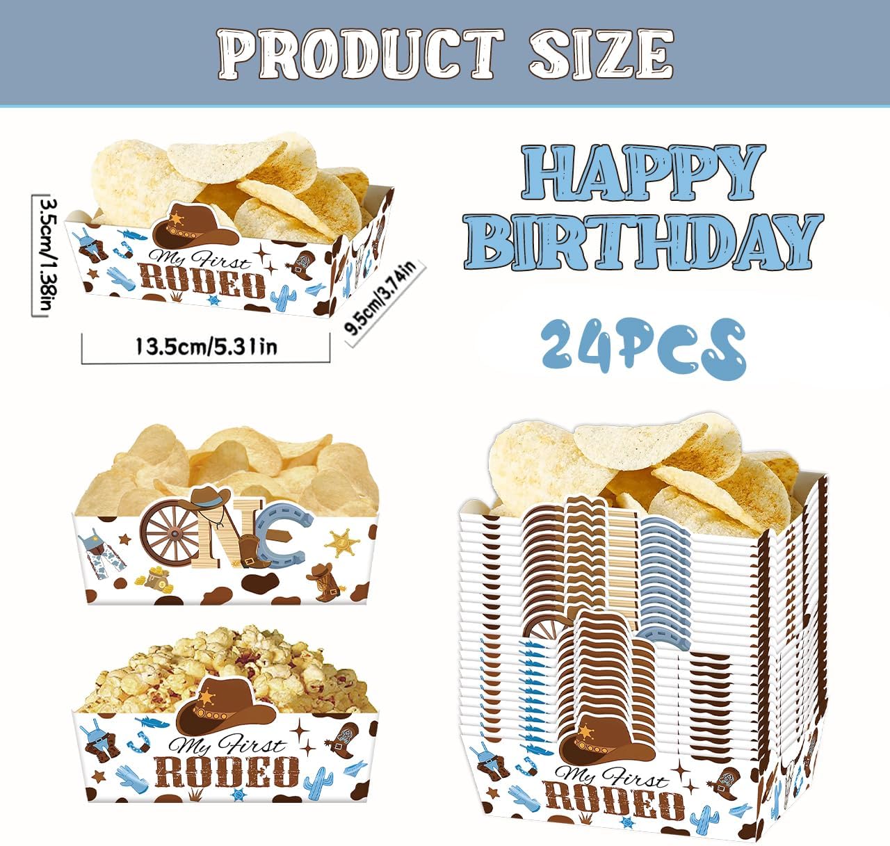 24 Pcs Western Theme Food Trays Cowboy 1st Birthday Party Decorations My First Rodeo Birthday Party Food Boats - Image 4