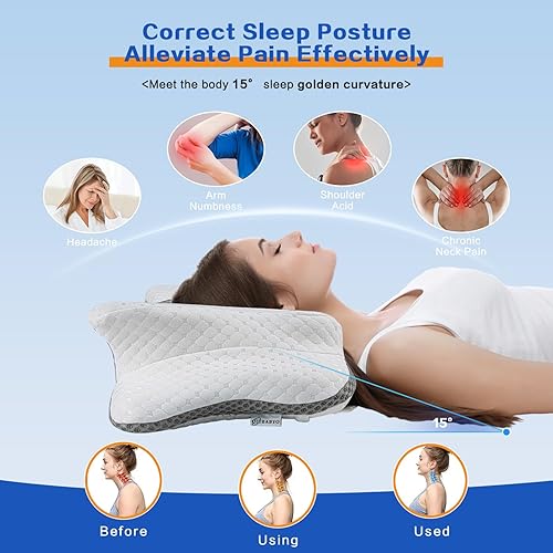 Miniatura 5 de Almohada cervical para aliviar el dolor para el cuello, almohada ergonómica ajustable para dormir acogedor, almohadas ortopédicas de espuma