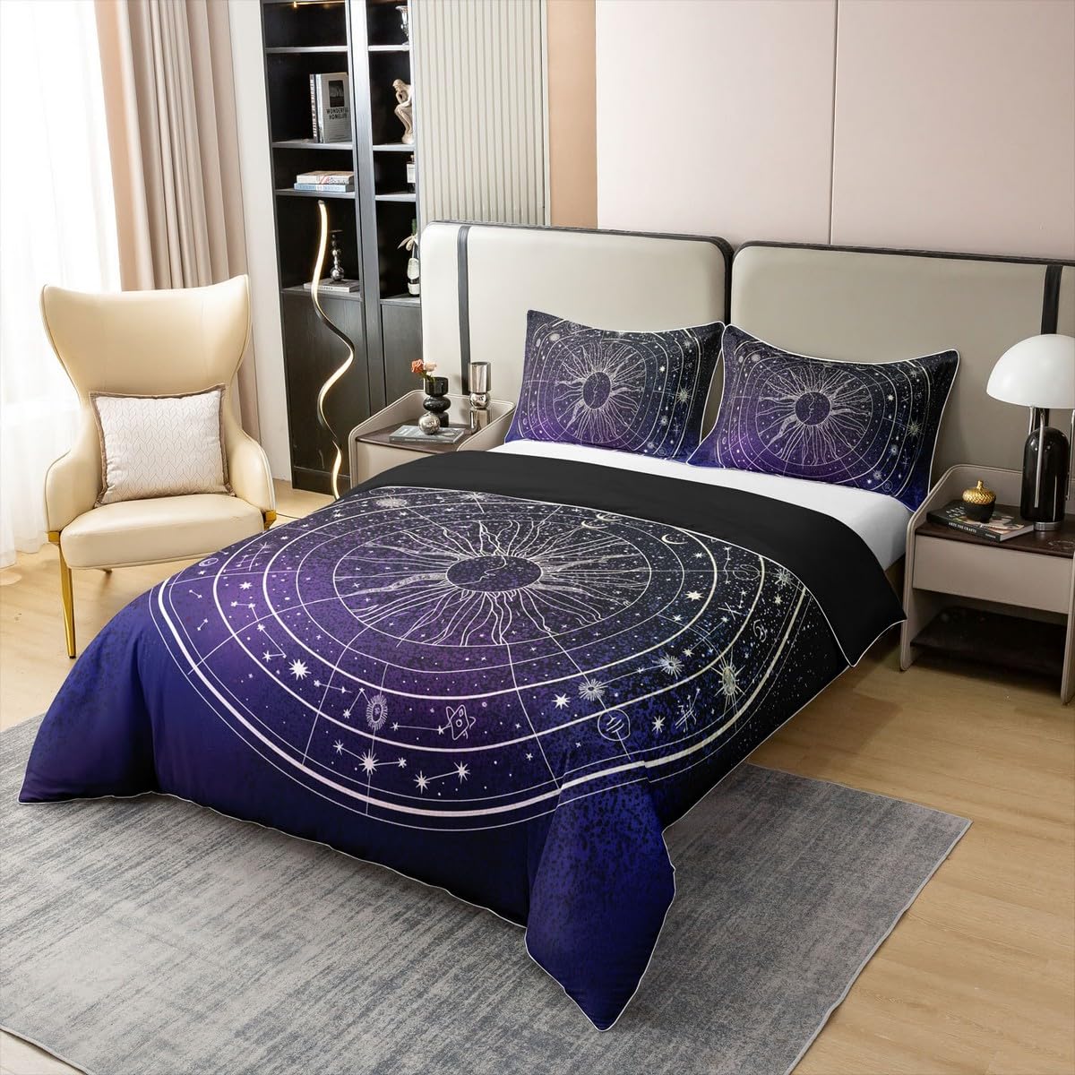 Loussiesd Sonne und Mond 100% Baumwolle Bettwäsche Set 135x200cm Geschenke für Mädchen Teens Frauen Betten Ultra Soft Galaxy Astrologie Bettbezug Bohemian Tribal Schwarz Bettwäsche-Set Zimmer Dekor