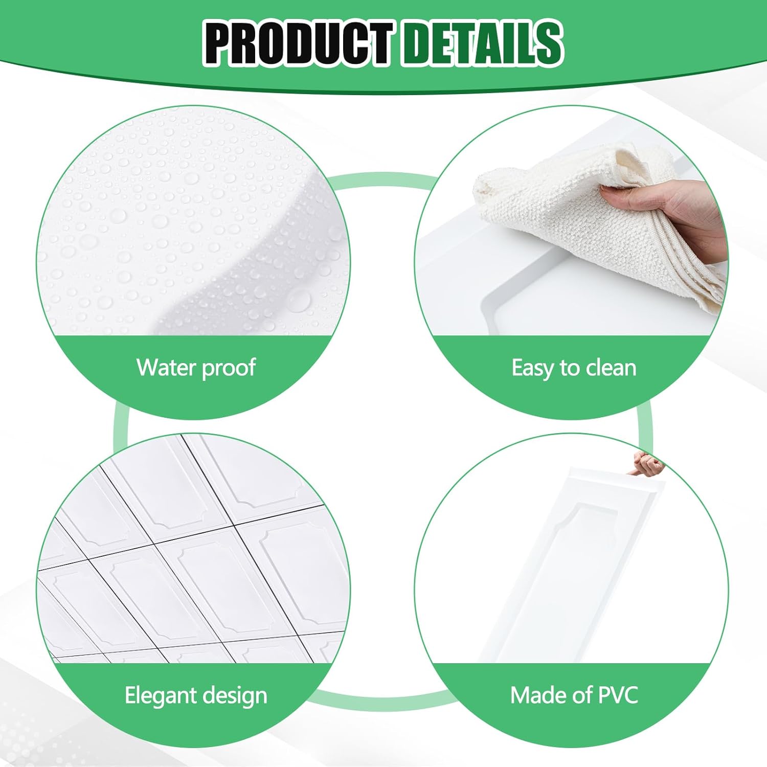Landical 15 Pcs 2 x 4 ft White PVC Plastic Drop Ceiling Tiles 24 x 48 x 0.8 Inch Ceiling Panels Decorative Cover for Office Bathroom Living Room Bedroom