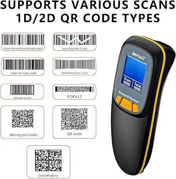 LENVII Mini Bluetooth 2D Barcode Scanner Wireless - 3-in-1 with LCD Display