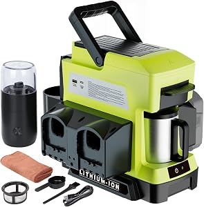 Cordless Coffee Maker for Ryobi 18V Battery, 2-in-1 Single Serve Coffee Maker with Coffee Grinder, Portable Coffee Brewer Maker for Camping, Travel, and Jobsite.(Tool Only)