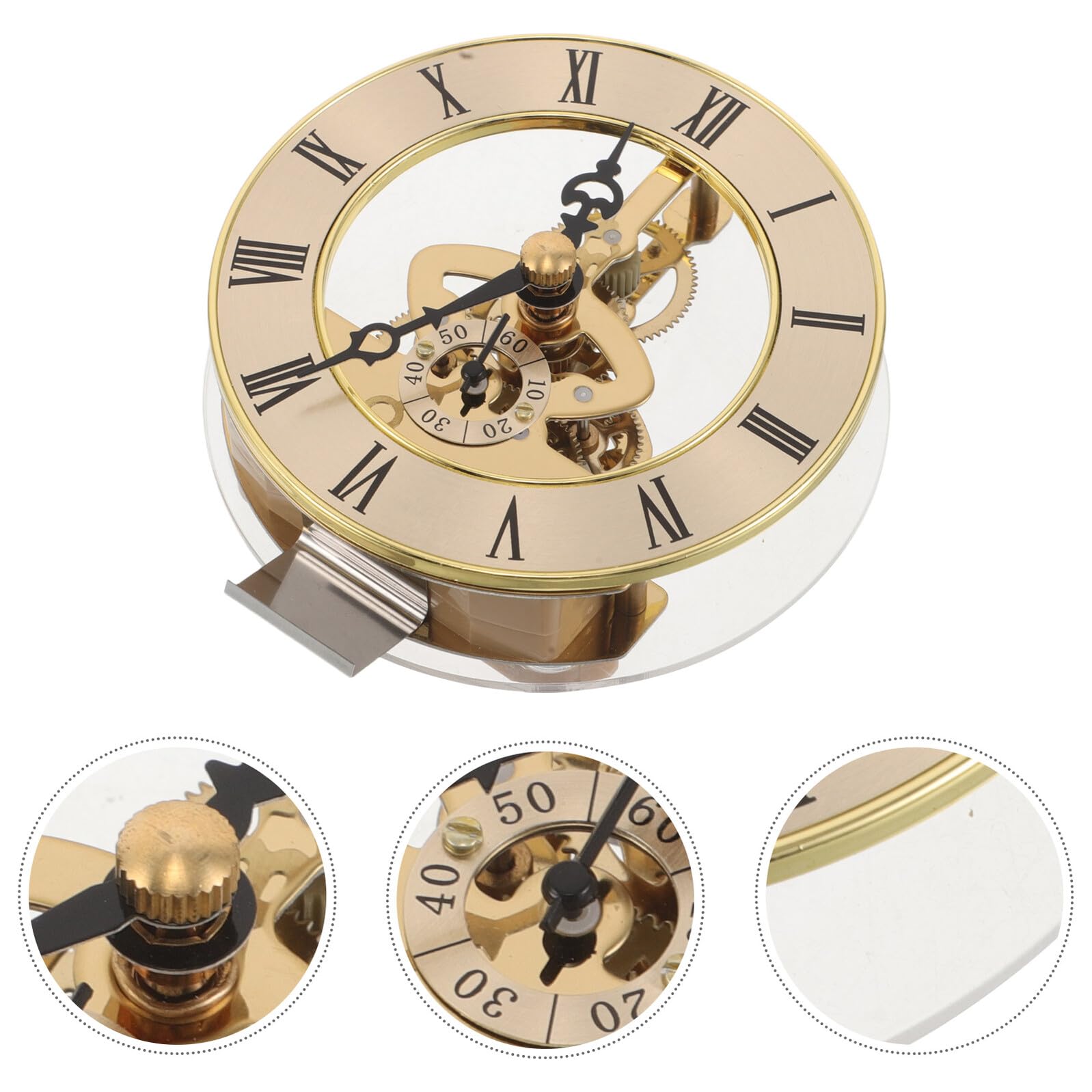 Housoutil Rundes Quarz Uhrwerk Gold 95cm mit Römischen Ziffern Skelett Uhrwerk Metallrahmen Ersatzteil für Tisch und Wanduhren Selbstgemacht Uhrenbau