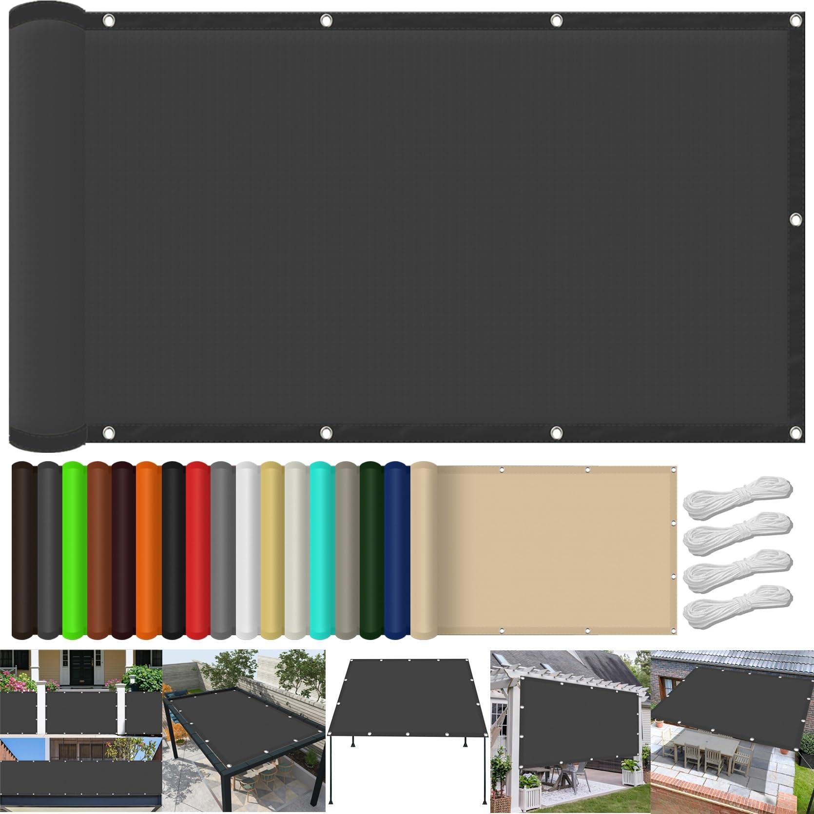 Voile d'ombrage haut de gamme hydrofuge résistant 140x340 cm gris foncé