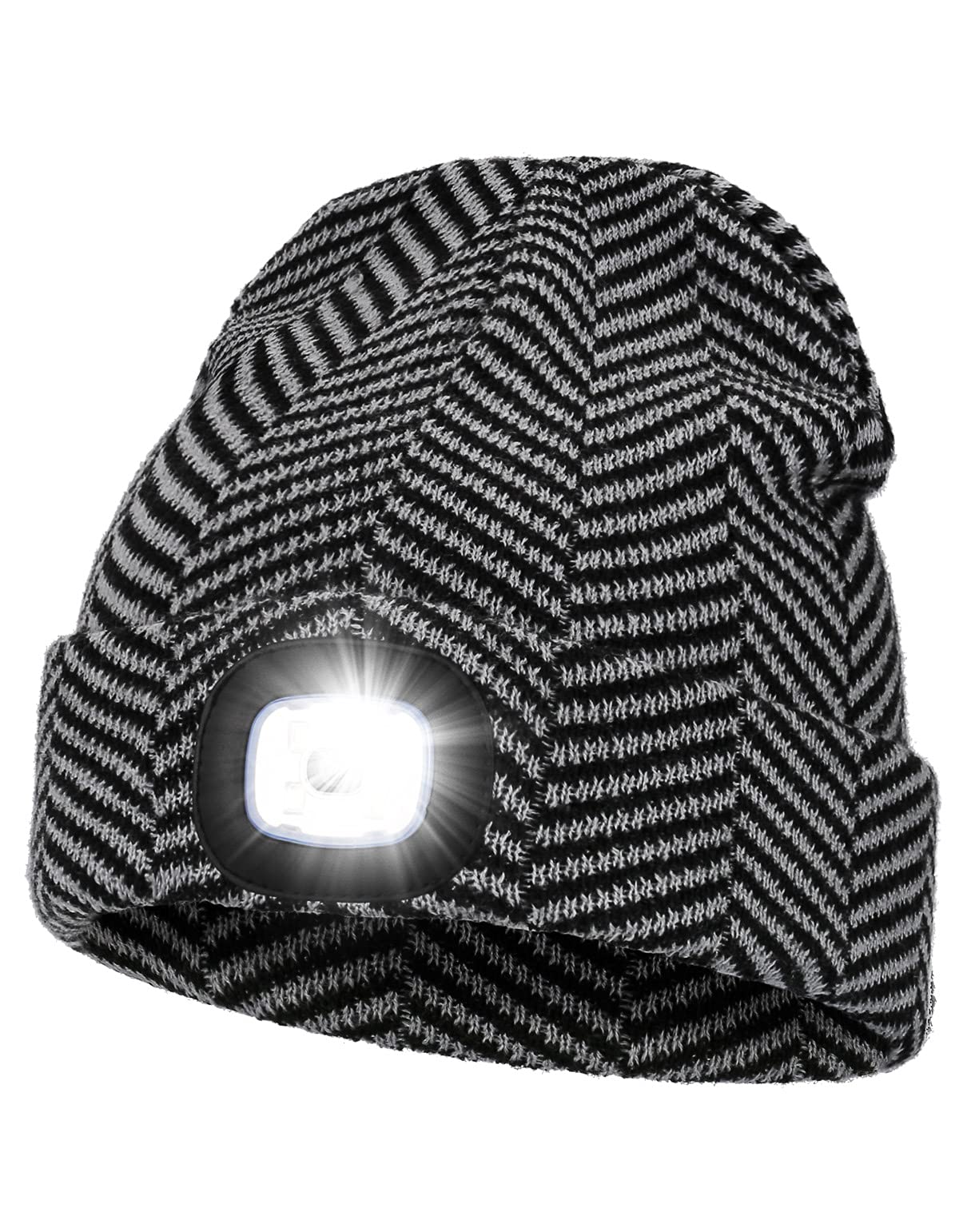 MELASA Unisex Hat with Light, USB Rechargeable Hands Free Headlamp LED Beanie, Winter Gifts for Men Dad Father Husband Him