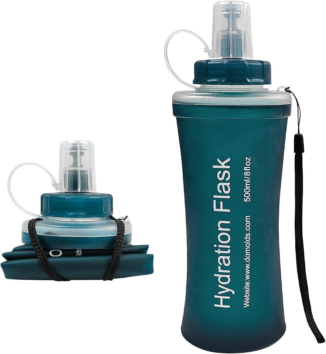 Collapsible Soft Hydration Flask 500ml TPU Portable Sports Water Bottle, Outdoor Running Cycling Fitness Hydration Bag with Leak-Proof Bite Valve and Lanyard(Slate Blue)