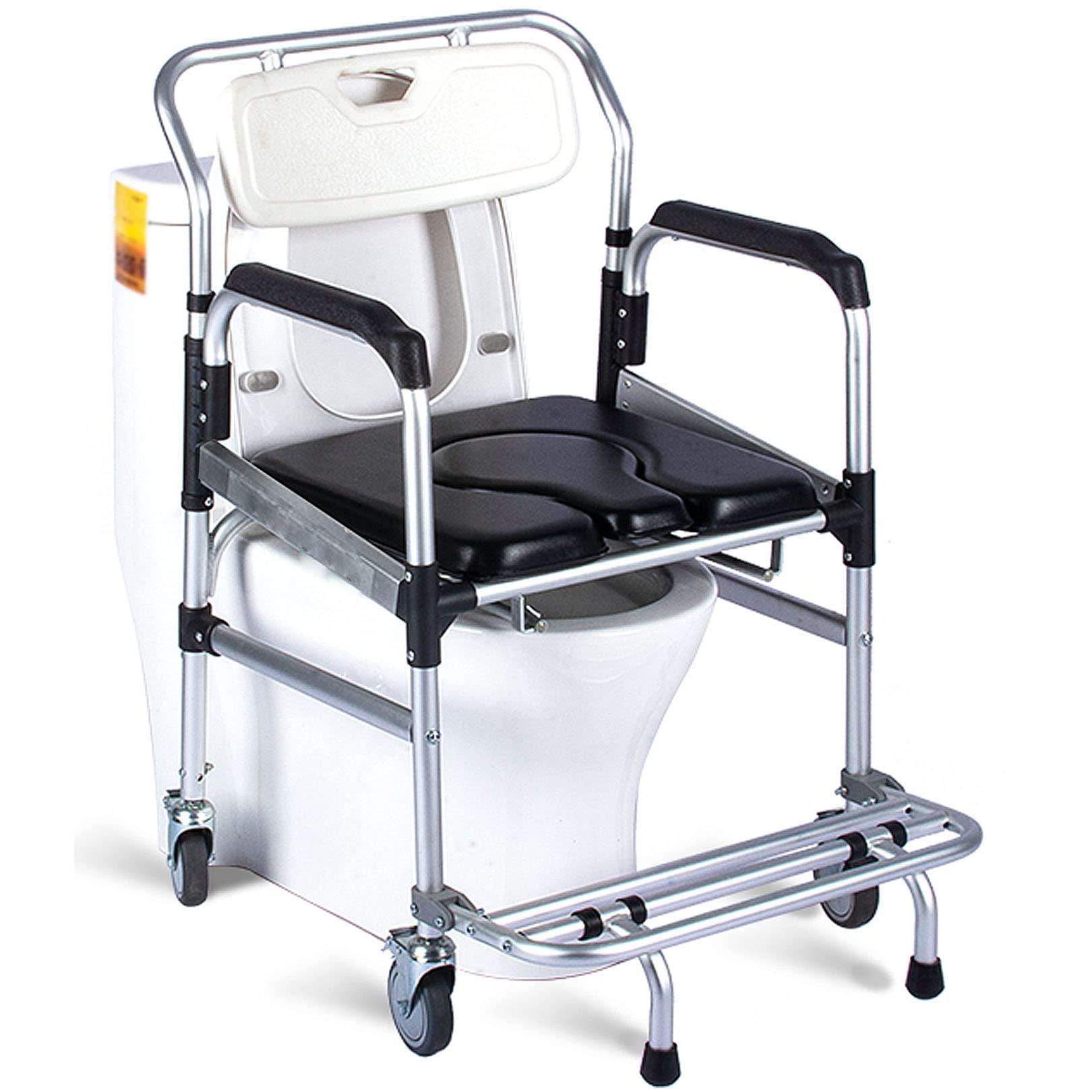 Gthtuhfd 1 Wheelchair Commode Rolling Shower Chair With 4 Brakes For Seniors, Disabled, And Injured - Mobile Transport Toilet Chair