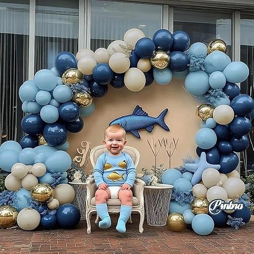 Vista 44 de Pinbra Kit de guirnaldas de globos en colores pastel, globos azules Tiffany champán y globos de látex rosa para bebé, globos metálicos dorados