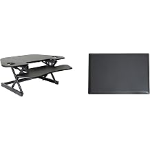 Rocelco 46" Height Adjustable Corner Standing Desk Converter with Anti Fatigue Mat BUNDLE, Quick Sit Standup Dual Monitor Riser, Computer Workstation-Keyboard Tray, R CADRB-46-MAFM, Black