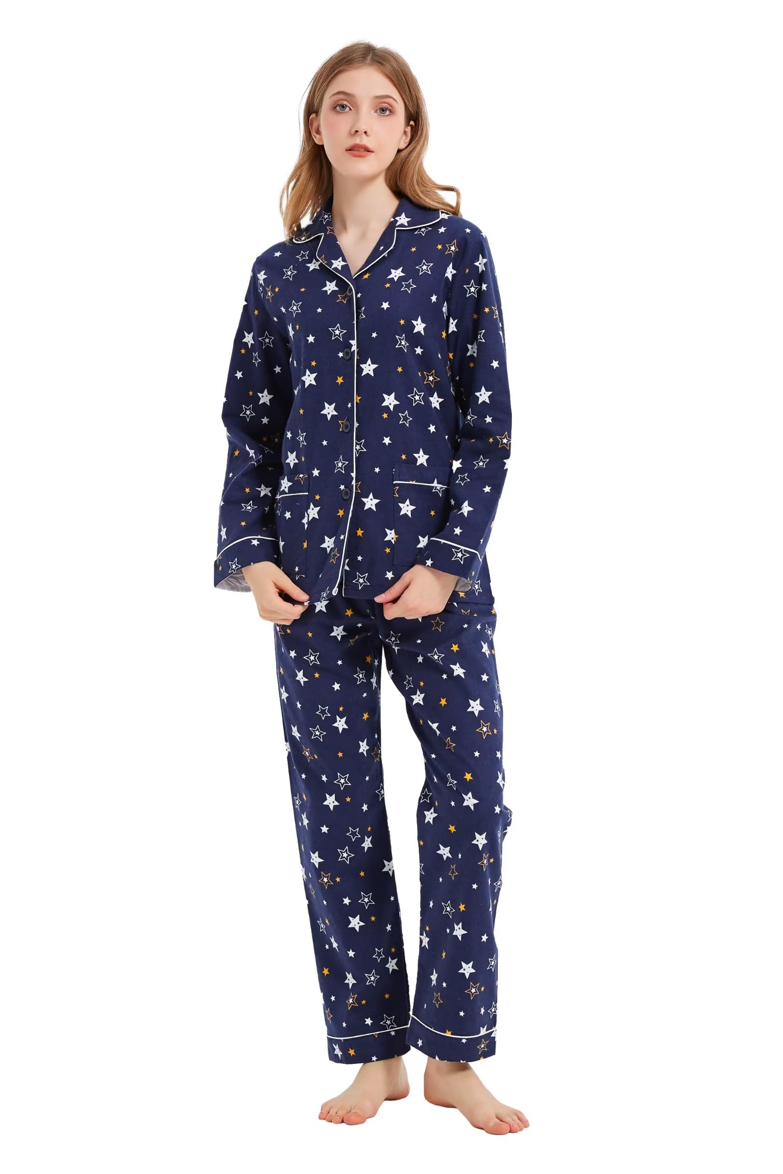 kolipajam Women's 100% cotton Flannel Pajama Set Cozy Drawstring Waist Winter PJs for Wome...