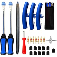 27-Piece Tire Change Tool Kit for Motorcycle, ATV, Lawn Tractor, Bicycle, Scooter, Car - Blue with Tire Spoons, Rim Protector, Valve Tools & Storage Bag