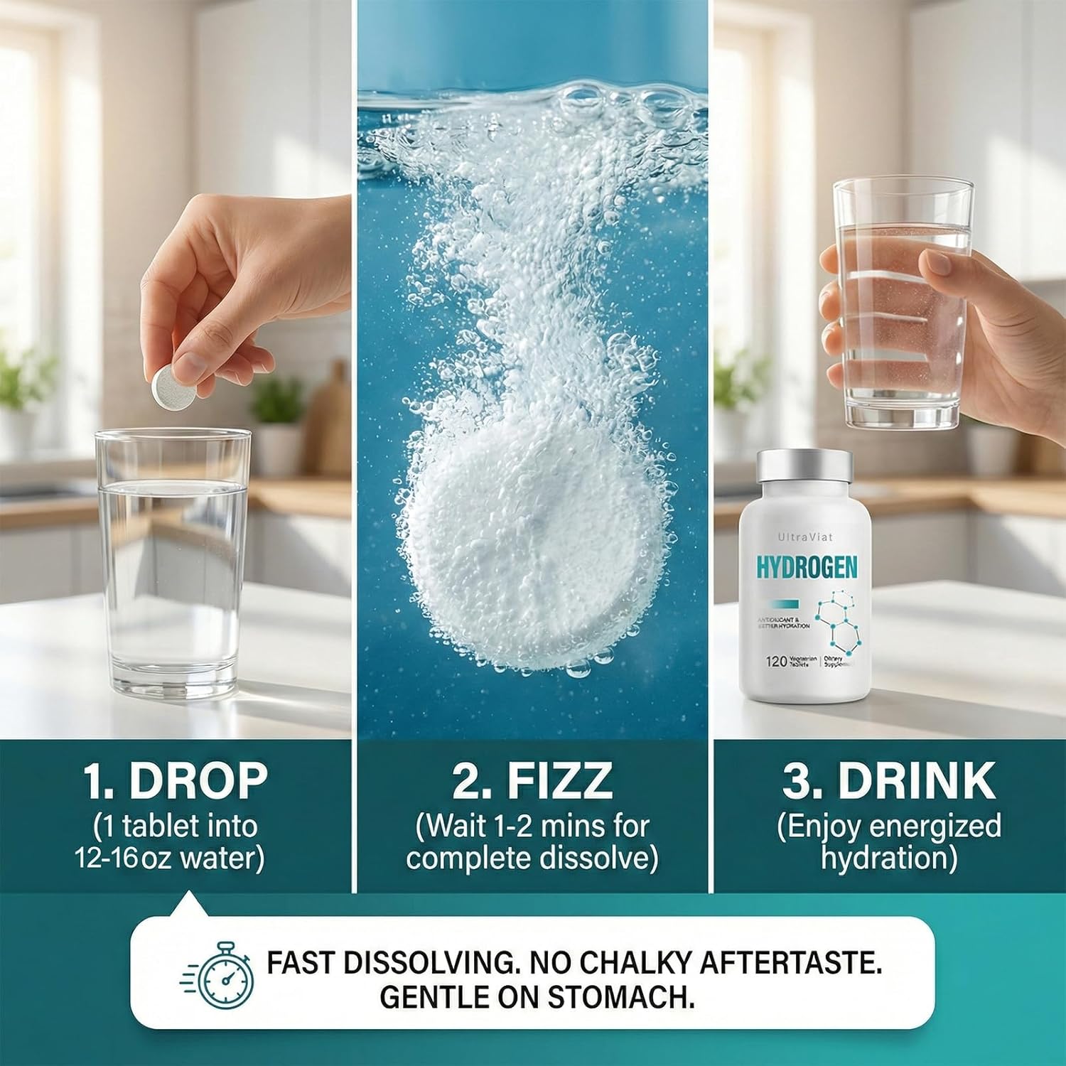 Hydrogen Water Tablets with Magnesium, H2 Molecular Hydrogen Tablets for Drinking Water, Supports Energy Metabolism, Cognitive & Antioxidant, 120 Count - Image 5