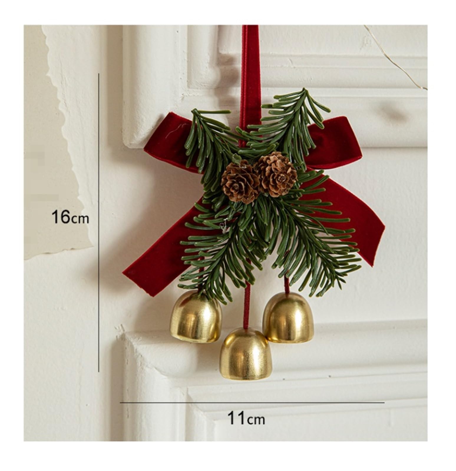 Campanelle Natale Ornamento Campana da Slitta in Ottone su Fiocco in Cordoncino di Cuoio Ornamenti for L'Albero Natale for La Casa Decorazioni(16x11cm)