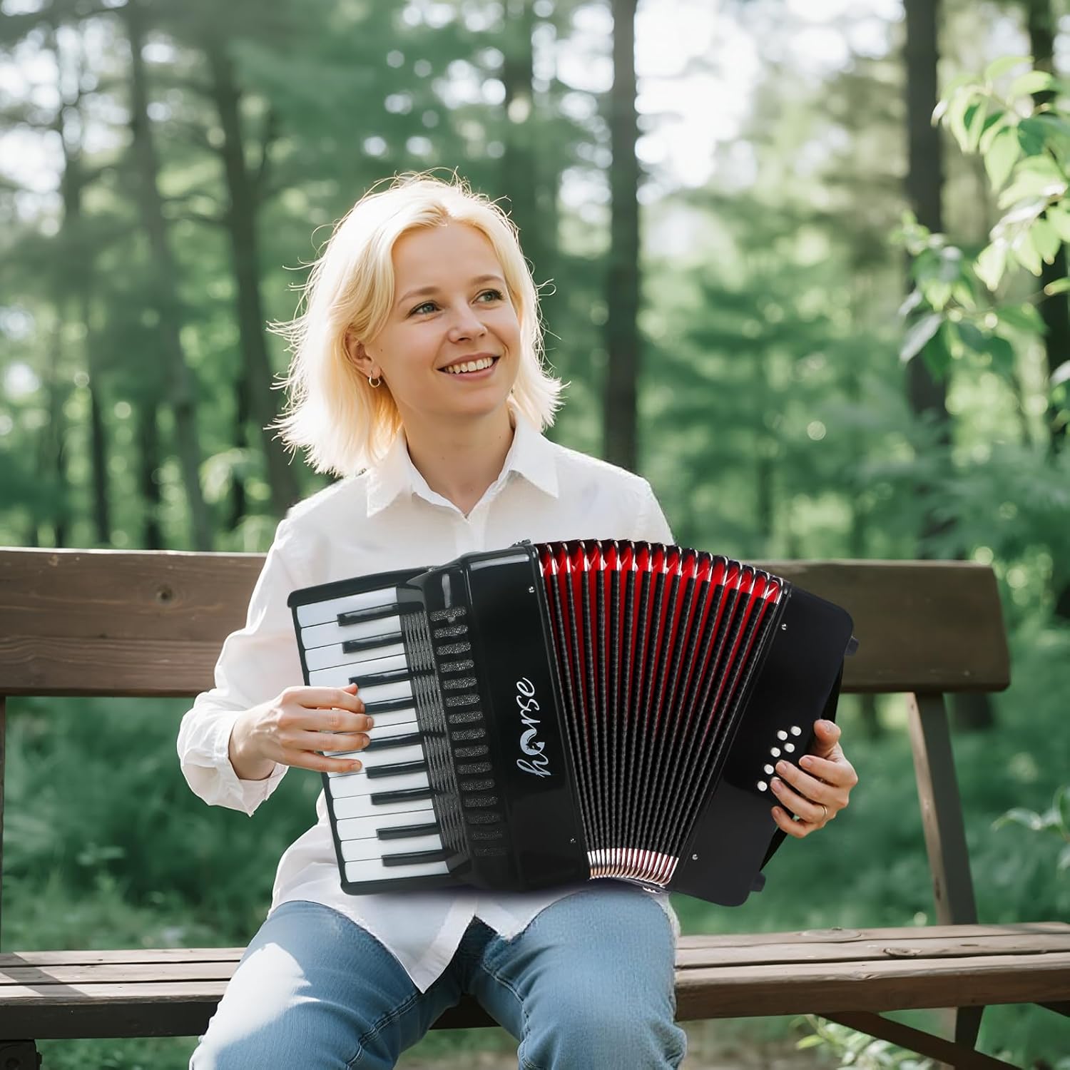 Accordion, 22 Keys 8 Bass Piano Accordion Acordeones Para Adultos, Acordeón De Adulto Azul for Beginners Adults, Educational Musical Instrument Sweet Sound with Straps and Padded Bag Black