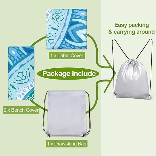 Miniatura 5 de Mantel de mesa de picnic con fundas de banco de 6 pies, 3 piezas, impermeable, resistente al viento, mantel de camping estético con bolsa con