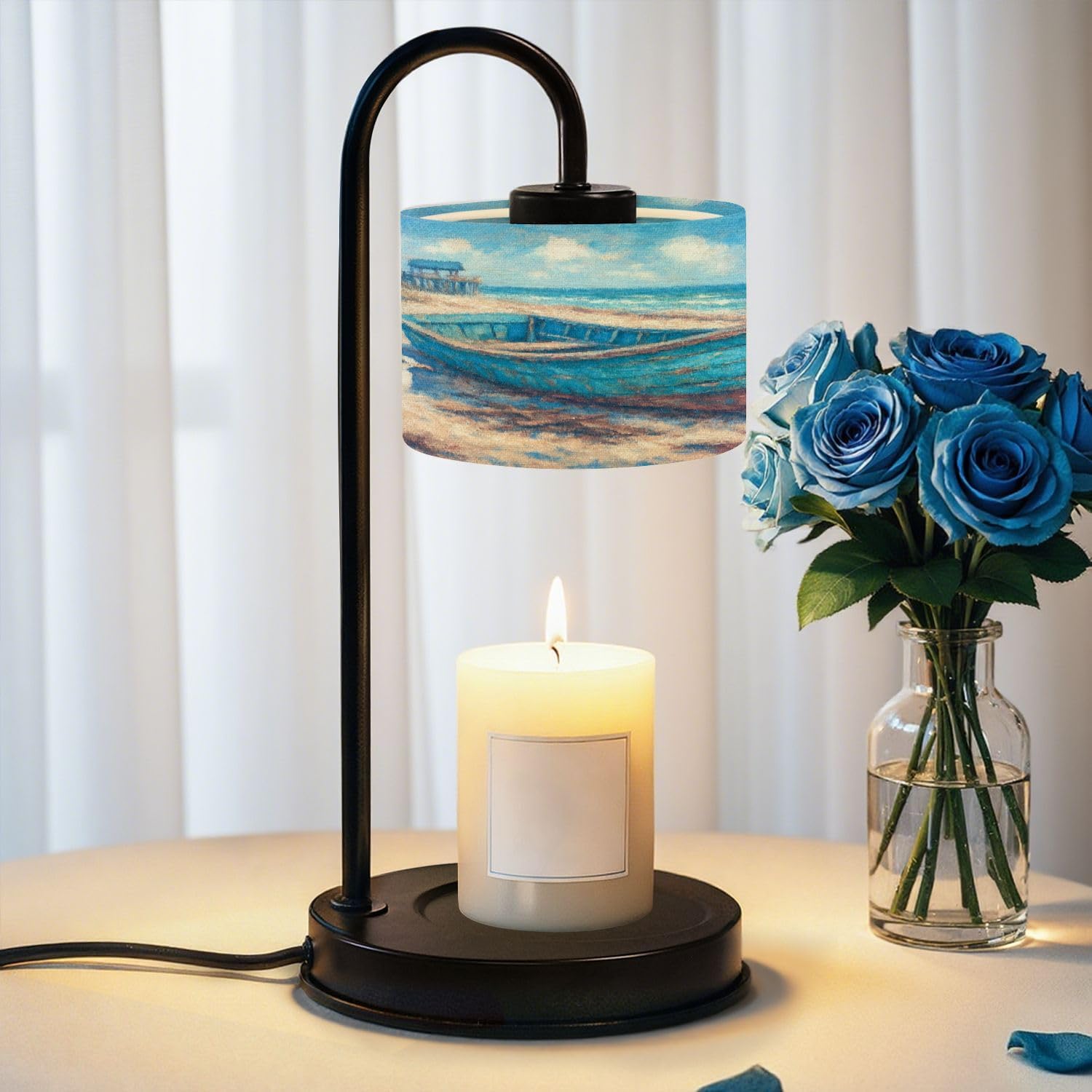 Candle Warmer Lamp with Timer Blue Ocean Sea Turtle Paintings Modern Shark Pictures Colorful Coral Dimmable Wax Warmer with 4 Bulbs for Jar Candles Women Birthday Gifts House Warming New Home Decor