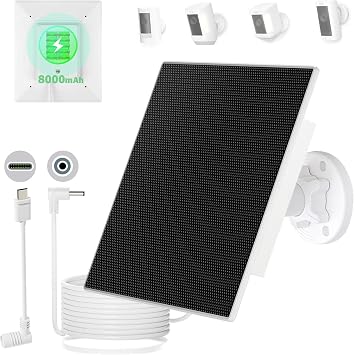 5W Solar Panel Built-in with 8000mAh Battery for Security Camera Outdoor, 2in1 Plug Charger Panel for Ring/Eufy/Wyze Battery cam, Support Emergency Power for Camping Hiking Lights, Phones, Tablet PC